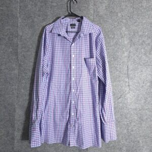 Rochester Mens Dress Shirt Sz 19 38/39 Purple Checkered Egyptian Cotton Non Iron